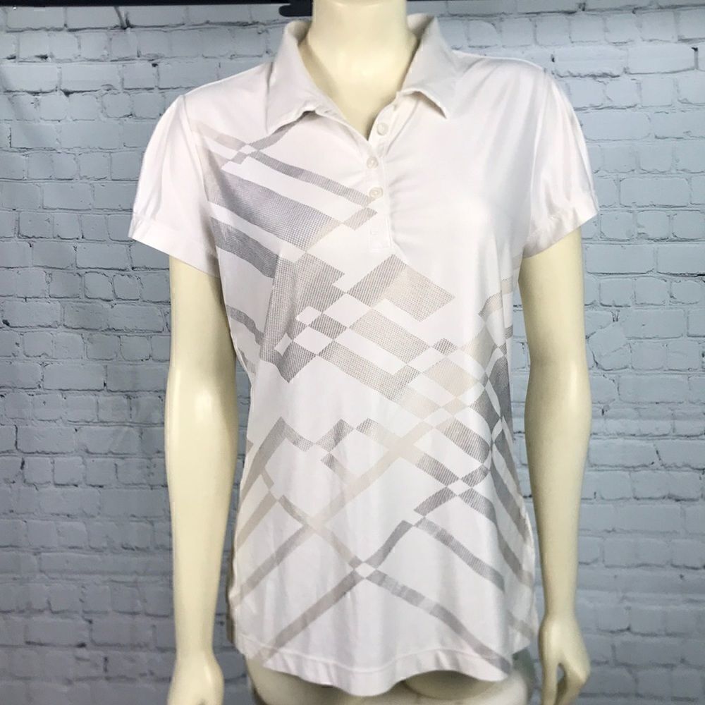 Nike Golf Size Medium Cream w/gray geometric ombré designs EUC